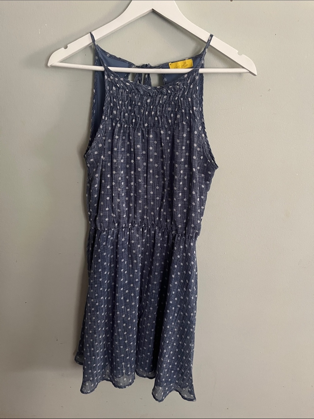 dee elle Navy Blue Polka Smocked Halter Top